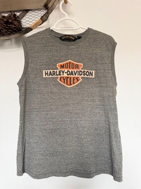 Harley-Davidson Gray Muscle Tee with Orange Logo Unisex Sz M